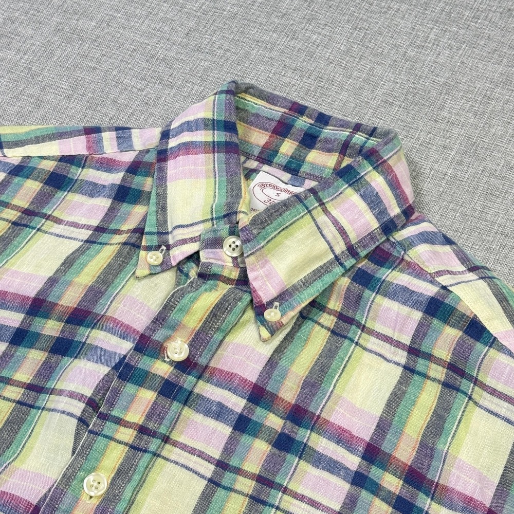 Brooks Brothers‎ Linen Shirt Mens Small Multicolor Short Sleeve Button-Up Plaid